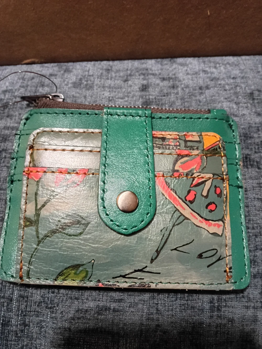 Patricia Nash Teal Floral Printed Leather Card Case